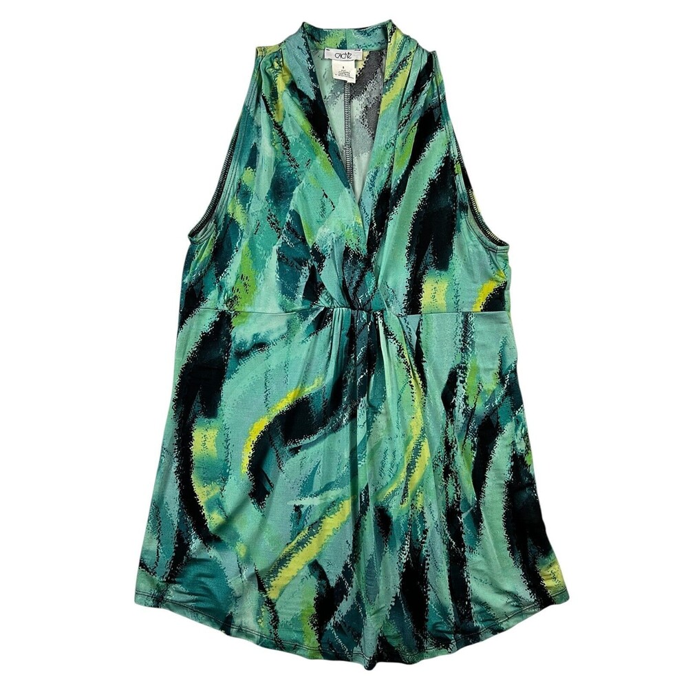 Cache Surplice Green Print Empire Waist Jersey Knit Top Size S USA Made
